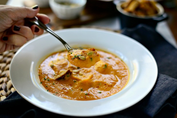 Sweet Potato Tomatillo Bisque l SimplyScratch.com 