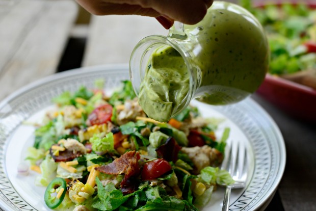 Bacon Chicken Chopped Salad with Smoky Cilantro Avocado Dressing l SimplyScratch.com 