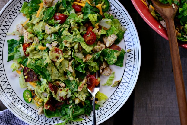 Bacon Chicken Chopped Salad with Smoky Cilantro Avocado Dressing l SimplyScratch.com 