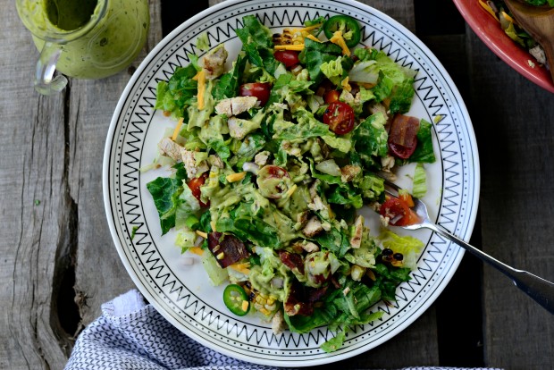 Bacon Chicken Chopped Salad with Smoky Cilantro Avocado Dressing l SimplyScratch.com 