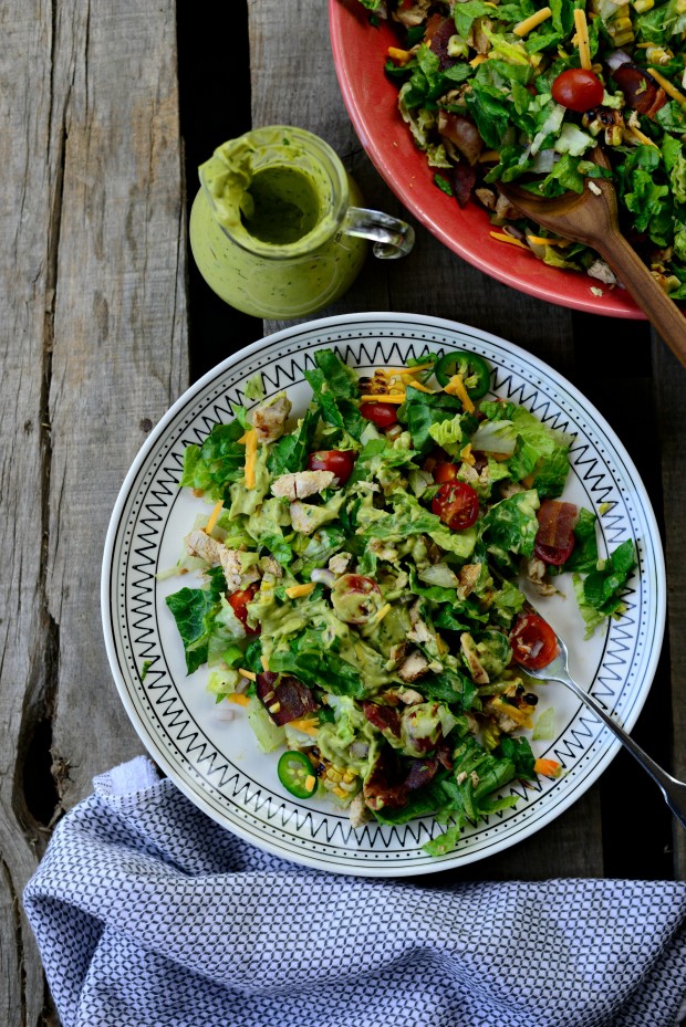 Bacon Chicken Chopped Salad with Smoky Cilantro Avocado Dressing l SimplyScratch.com 