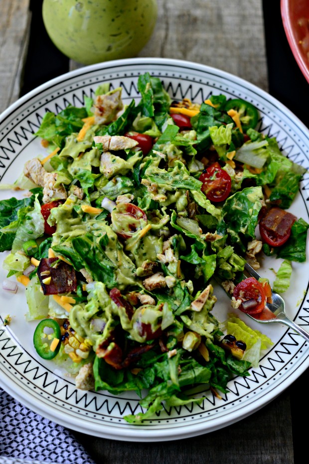 Bacon Chicken Chopped Salad with Smoky Cilantro Avocado Dressing l SimplyScratch.com 