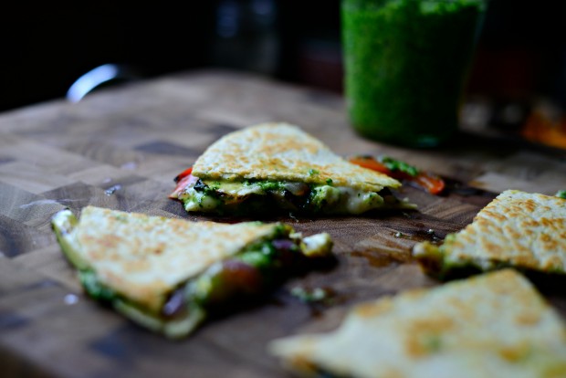 Grilled Vegetable Spinach Pesto Quesadillas l SimplyScratch.com 