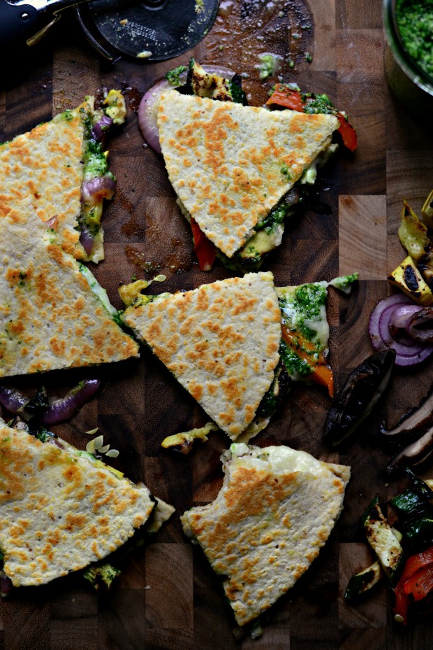 Grilled Vegetable Spinach Pesto Quesadillas l SimplyScratch.com 