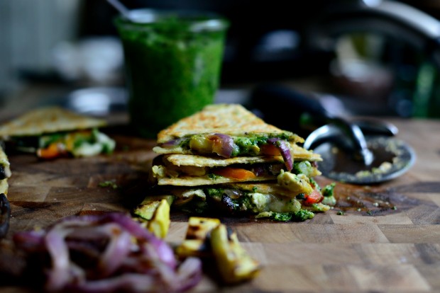 Grilled Vegetable Spinach Pesto Quesadillas l SimplyScratch.com 