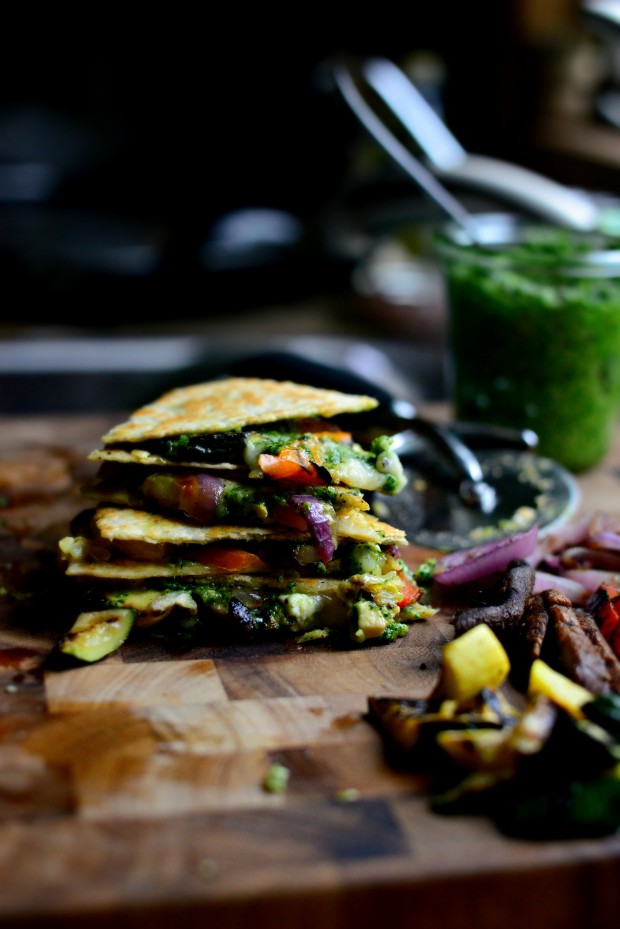 Grilled Vegetable Spinach Pesto Quesadillas l SimplyScratch.com 