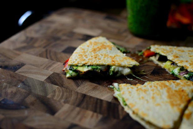 Grilled Vegetable Spinach Pesto Quesadillas l SimplyScratch.com 