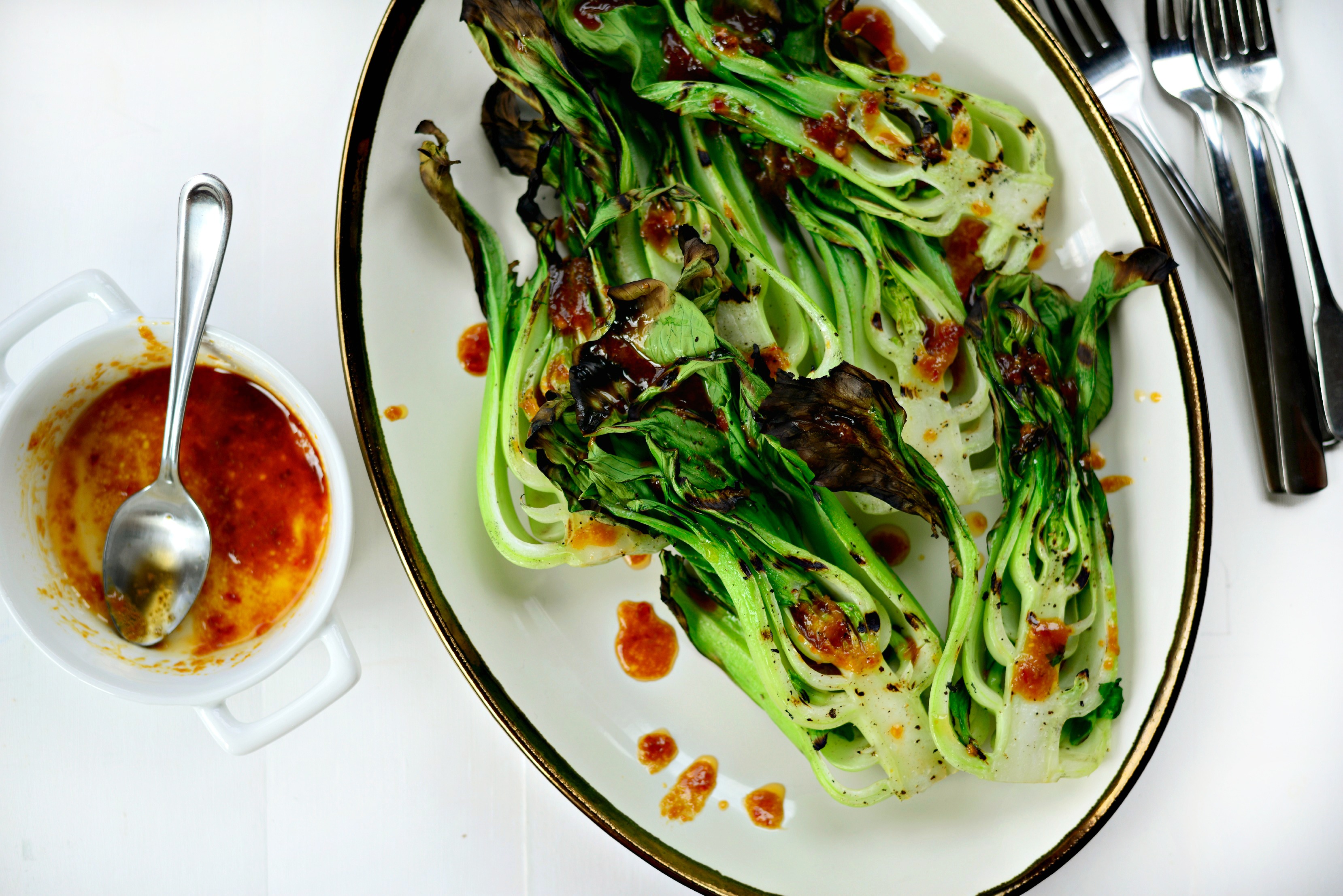 Grilled Baby Bok Choy + Ginger Chili Sauce Simply Scratch