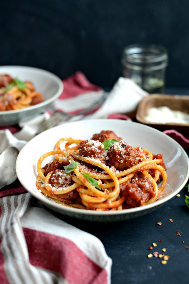 Italian Sausage Bucatini in a Fire Roasted Tomato Sauce l SimplyScratch.com