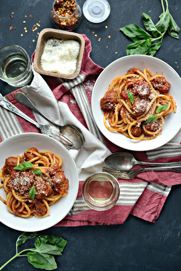 Italian Sausage Bucatini in a Fire Roasted Tomato Sauce l SimplyScratch.com