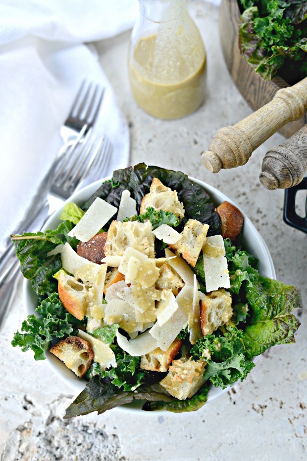 Kale Caesar Salad + a Light Caesar Vinaigrette l SimplyScratch.com