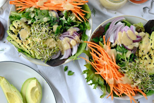 Avocado + Raw Sweet Potato and Herbed Salad with Miso Dressing l SimplyScratch.com - raw sweet potato salad