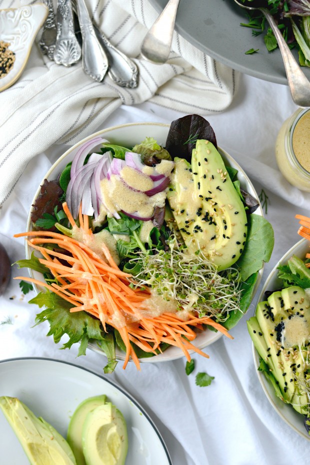 Avocado + Raw Sweet Potato and Herbed Salad with Miso Dressing l SimplyScratch.com - raw sweet potato salad