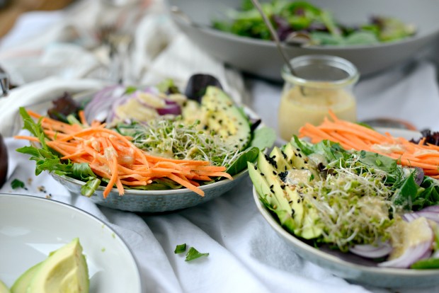 Avocado + Raw Sweet Potato and Herbed Salad with Miso Dressing l SimplyScratch.com - raw sweet potato salad