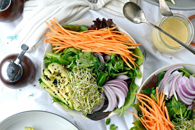 Avocado + Raw Sweet Potato and Herbed Salad with Miso Dressing l SimplyScratch.com - raw sweet potato salad