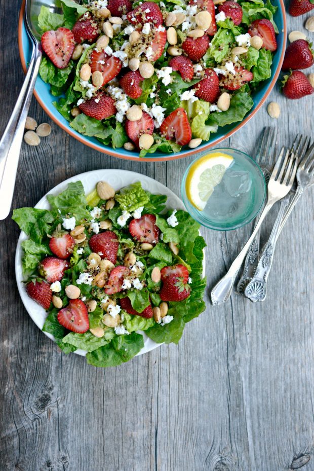Strawberry Goat Cheese Salad with Crispy Fried Quinoa 