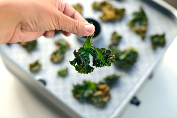 Dehydrated Sriracha + Garlic Kale Chips l SimplyScratch.com 