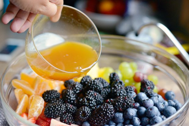 Rainbow Fruit Salad + Citrus Honey Syrup l SimplyScratch.com