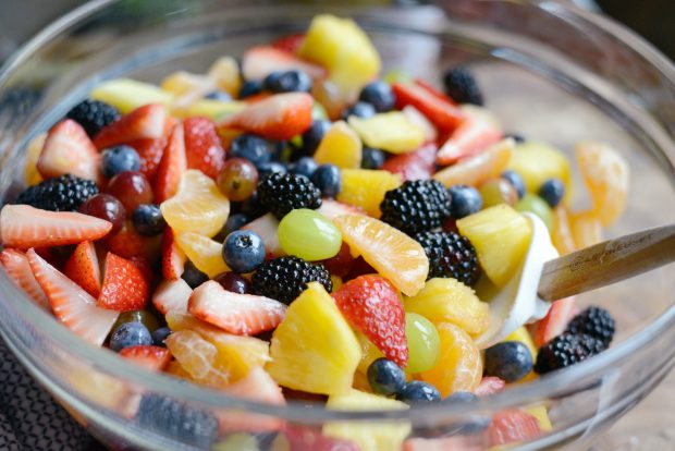 Rainbow Fruit Salad + Citrus Honey Syrup l SimplyScratch.com