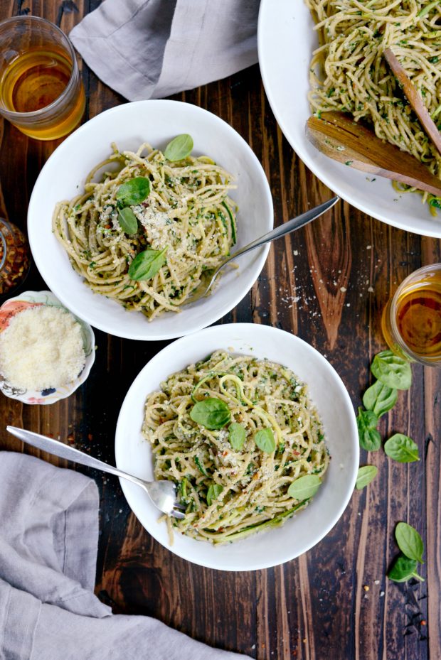 Whole Wheat Spaghetti with Zucchini + Spinach Almond Pesto Sauce l SimplyScratch.com (42)