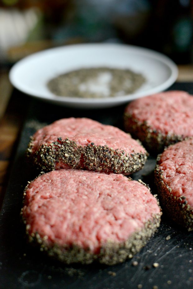 burger patties with black pepper edge