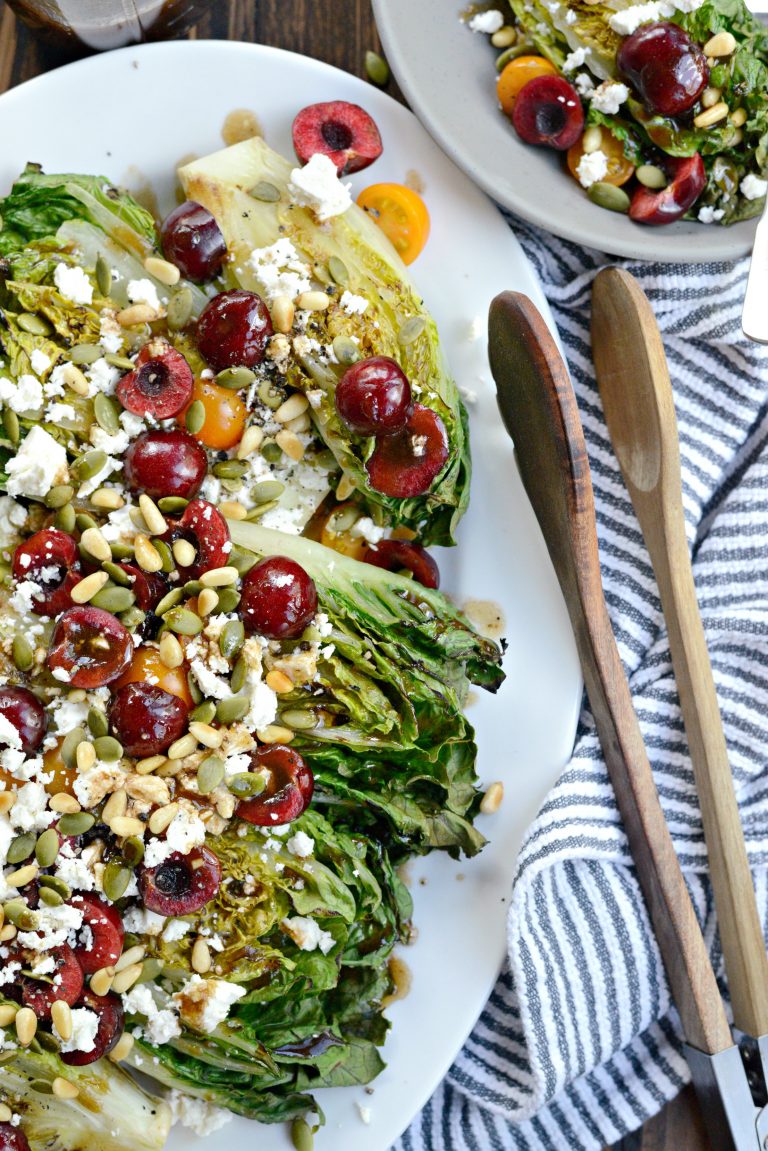 Simply Scratch Grilled Romaine Salad with Cherries, Feta and Toasted