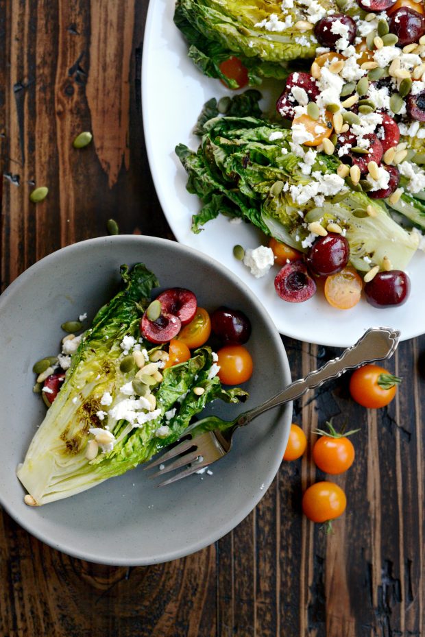 Grilled Romaine Salad with Cherries, Feta and Toasted Pine Nuts l SimplyScratch.com (2)