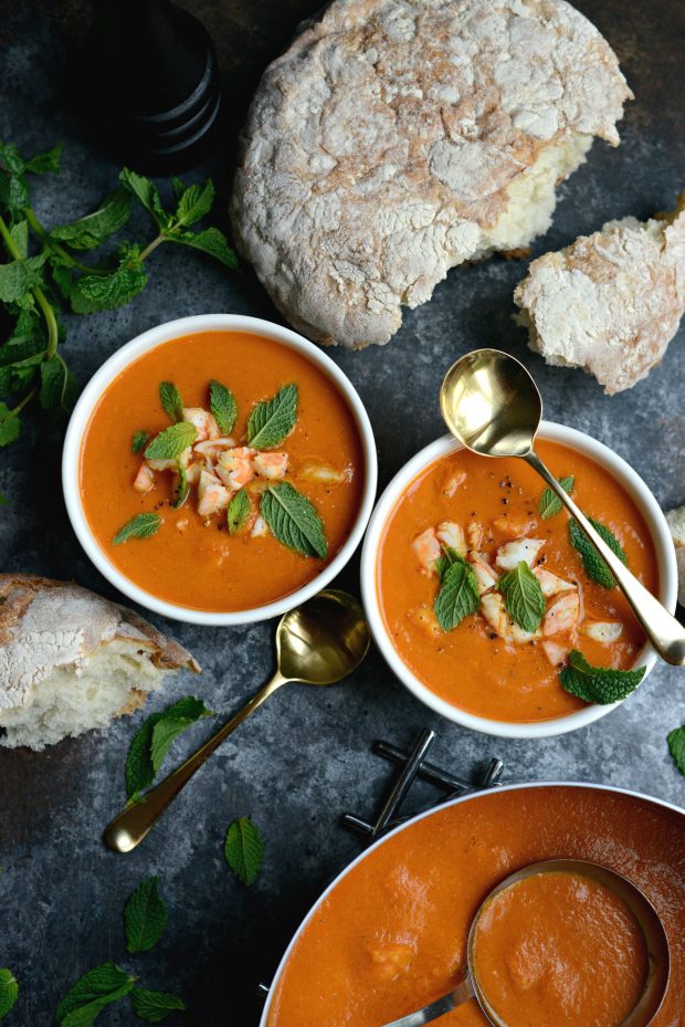 Roasted Tomato Curry Soup with Shrimp + Mint l SimplyScratch.com