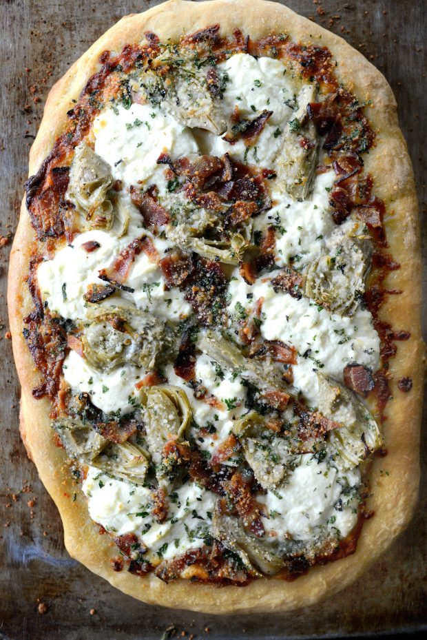 White Pizza with Bacon, Artichokes and Balsamic Drizzle l SimplyScratch.com 