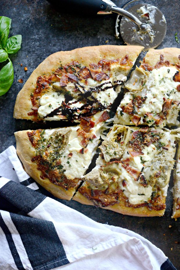 White Pizza with Bacon, Artichokes and Balsamic Drizzle l SimplyScratch.com 