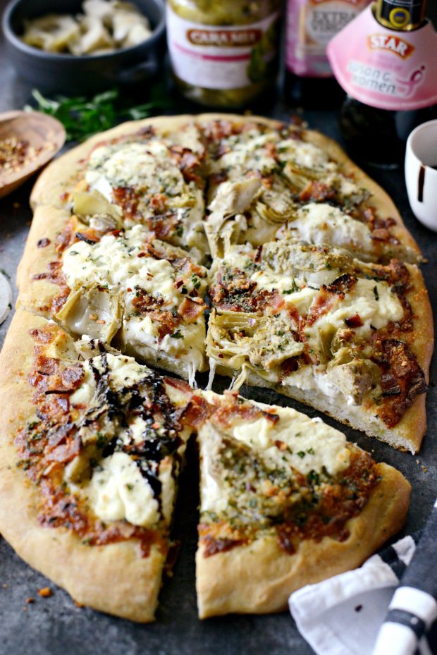 White Pizza with Bacon, Artichokes and Balsamic Drizzle l SimplyScratch.com 