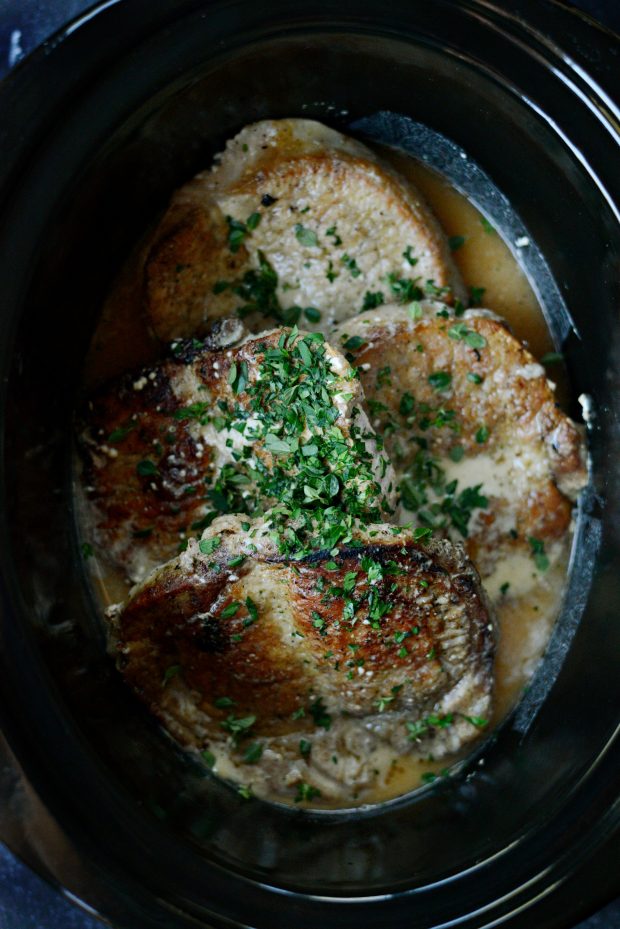 slow cooker pork chops with herb gravy l SimplyScratch.com