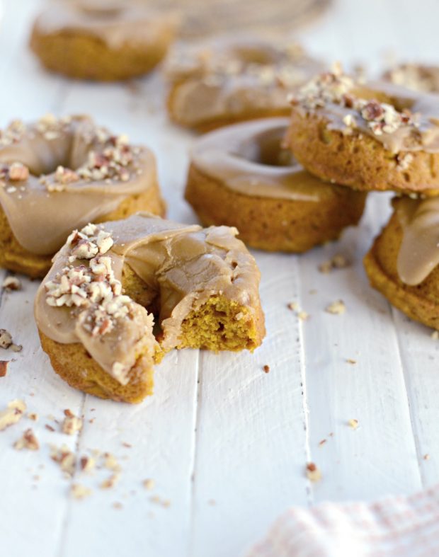 Baked Pumpkin Doughnuts with Brown Sugar Maple Glaze l SimplyScratch.com