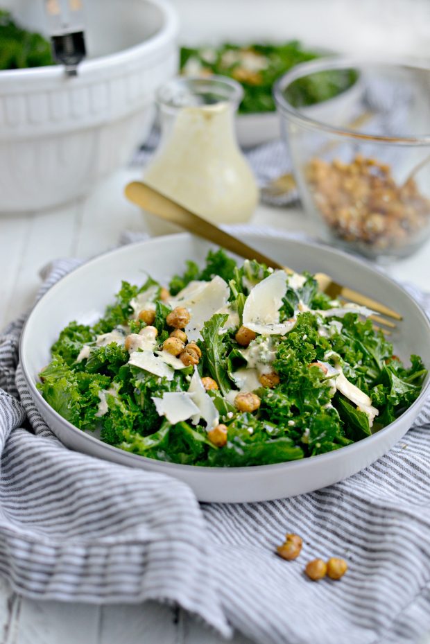 Healthy Kale Caesar Salad with Tahini Caesar Dressing l SimplyScratch.com 