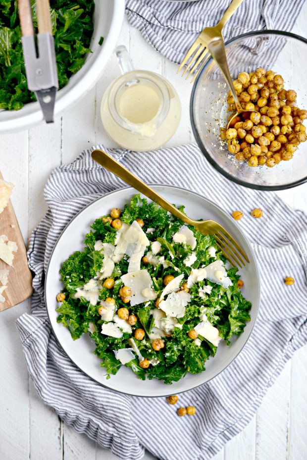 Healthy Kale Caesar Salad with Tahini Caesar Dressing l SimplyScratch.com 