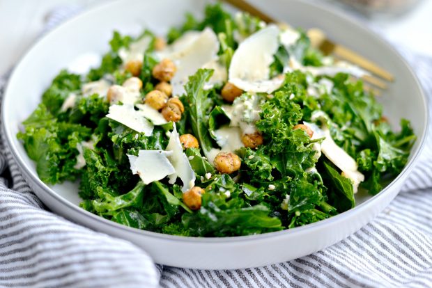 Healthy Kale Caesar Salad with Tahini Caesar Dressing l SimplyScratch.com 