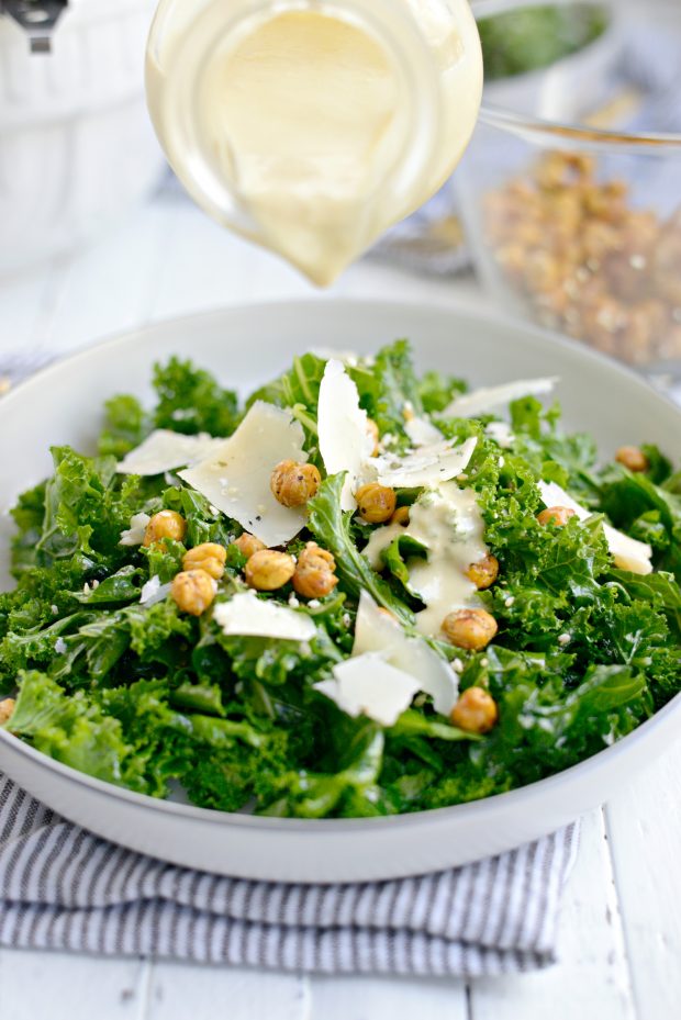 Healthy Kale Caesar Salad with Tahini Caesar Dressing l SimplyScratch.com 