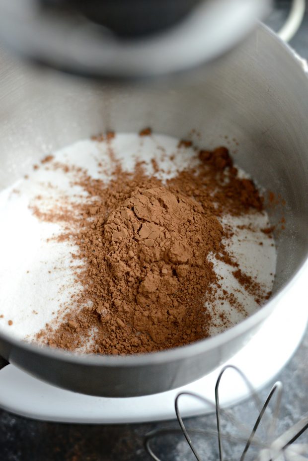 Add dry ingredients into bowl of stand mixer.