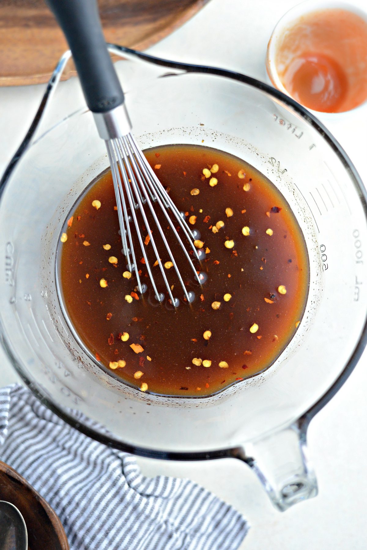 close up of firecracker sauce whisked together