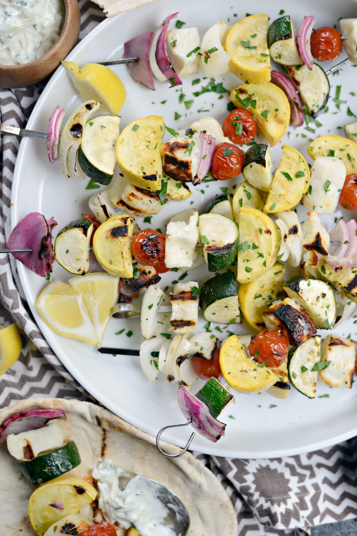 Grilled Halloumi Vegetable Skewers l SimplyScratch.com