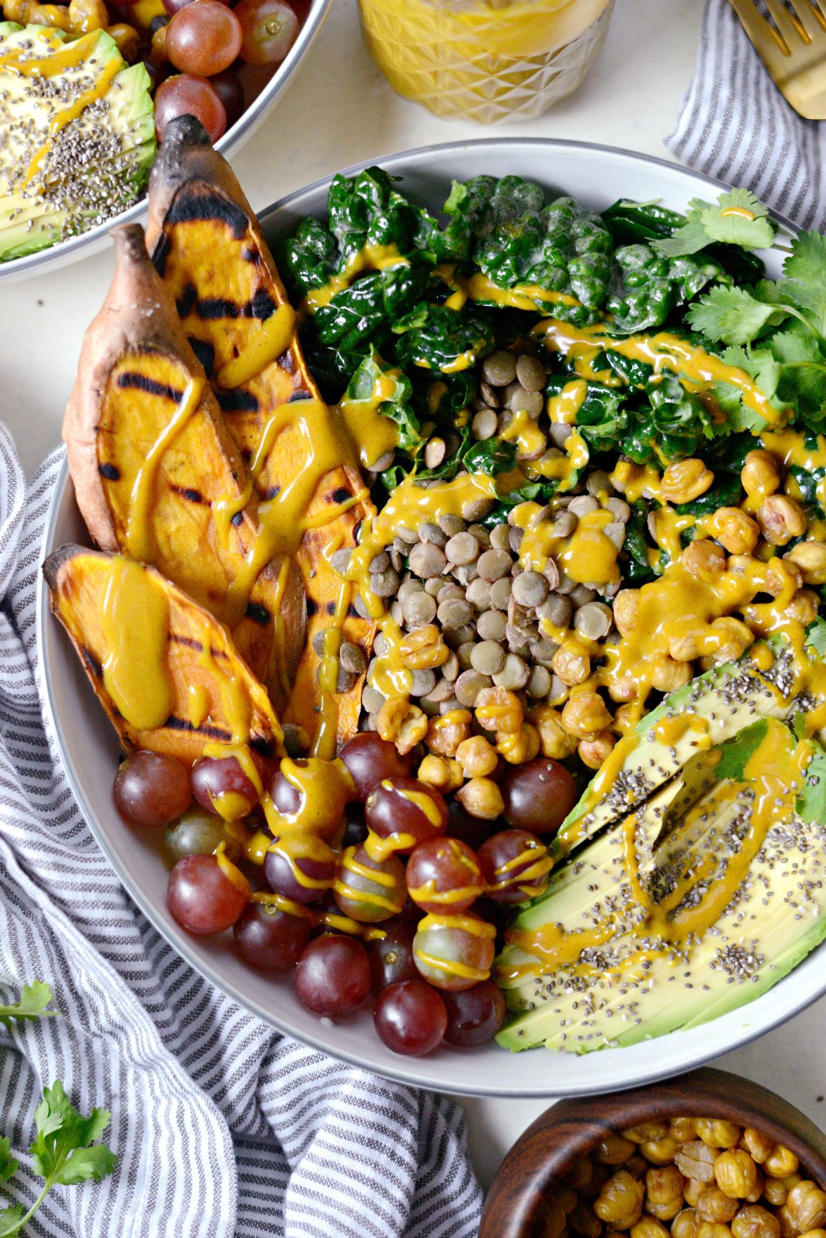 Grilled Sweet Potato, Lentil and Kale Buddha Bowl with Golden Almond Butter Dressing l SimplyScratch.com (15)