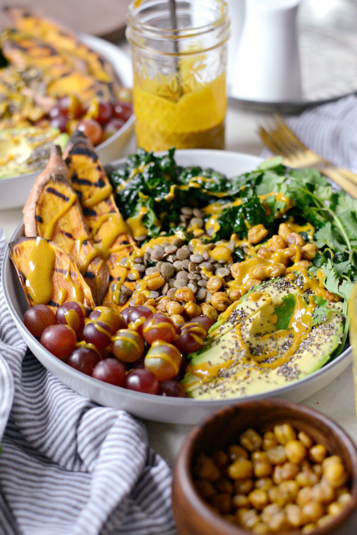 Grilled Sweet Potato, Lentil and Kale Buddha Bowl with Golden Almond Butter Dressing l SimplyScratch.com (17)
