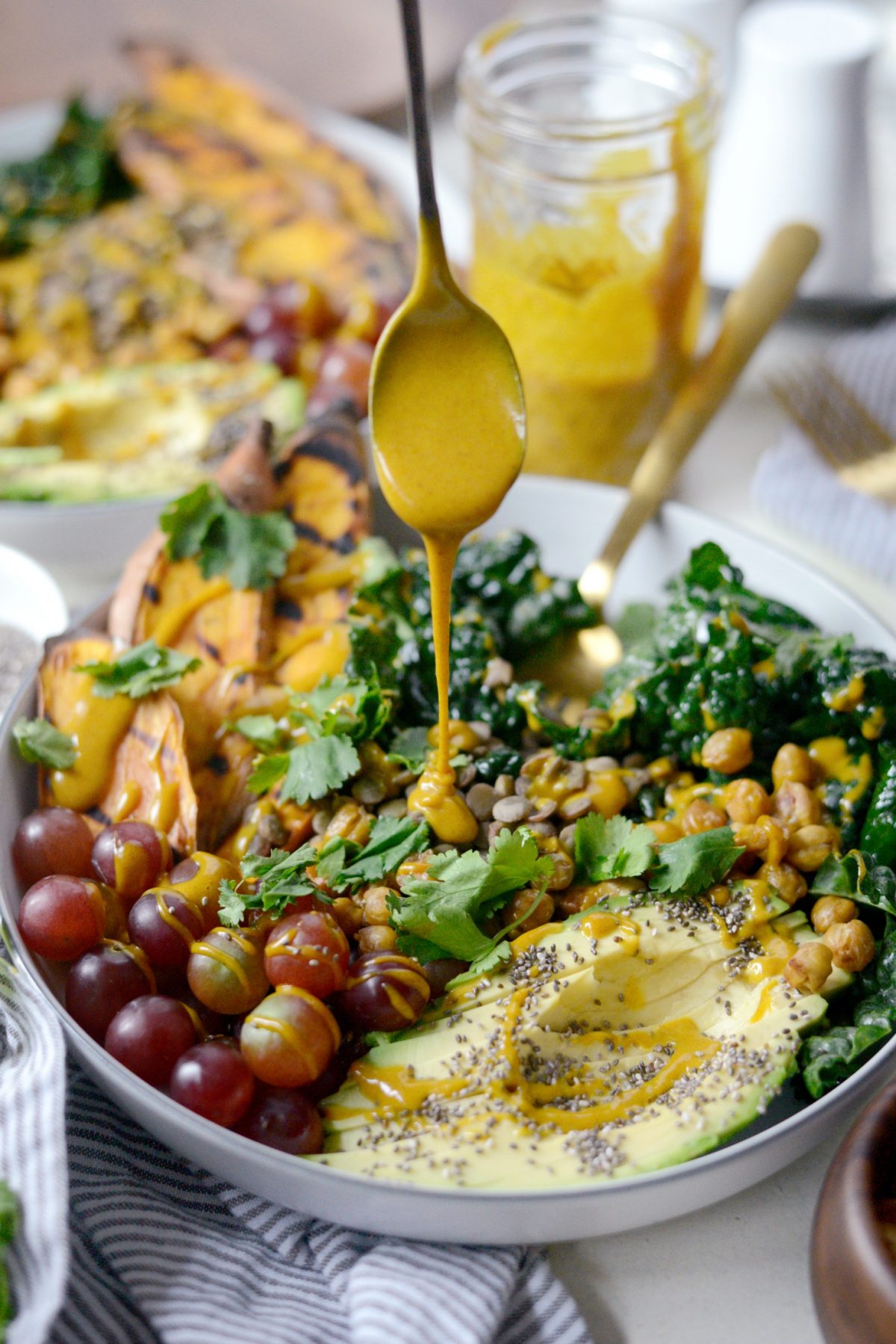 Grilled Sweet Potato, Lentil and Kale Buddha Bowl with Golden Almond Butter Dressing l SimplyScratch.com (21)