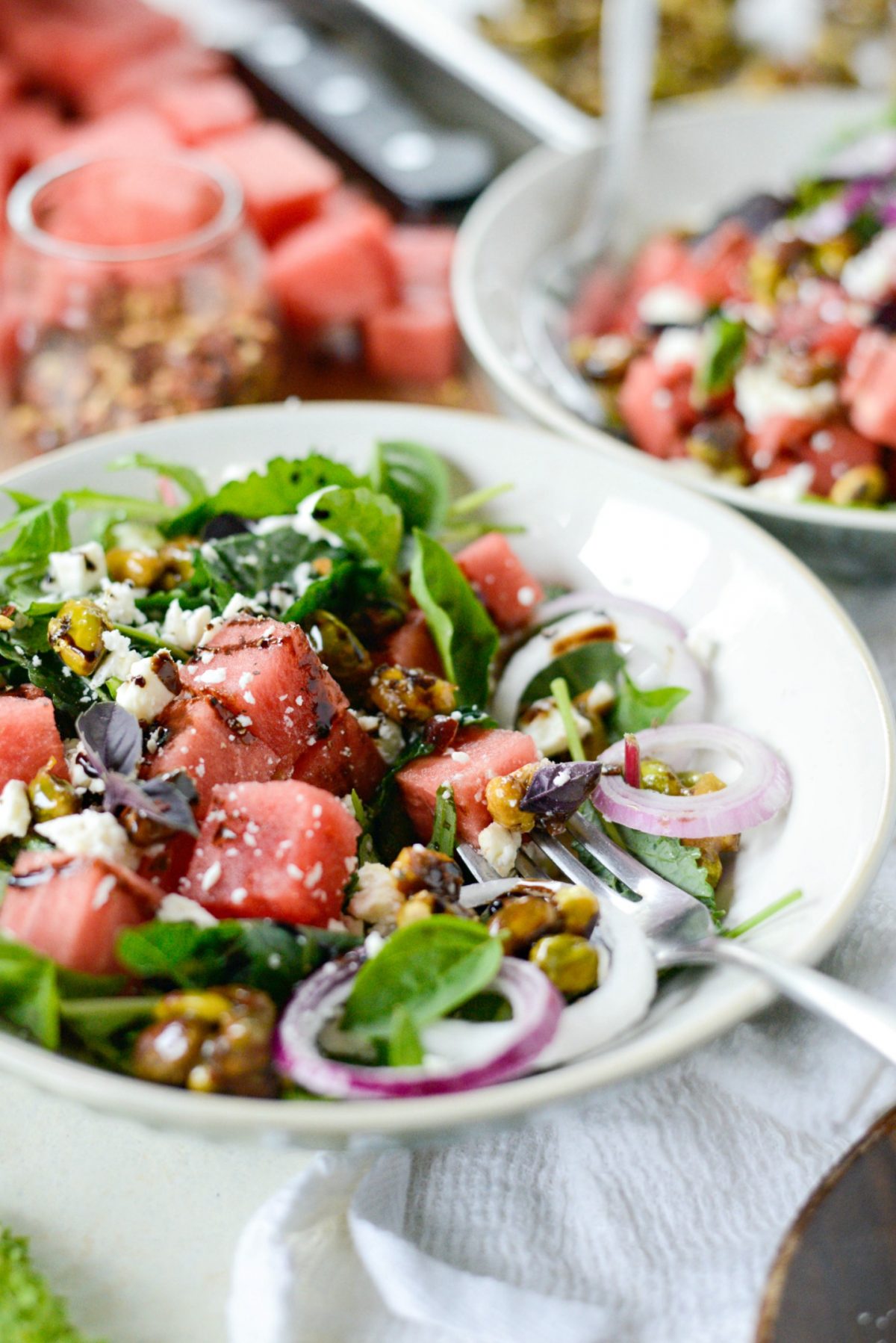 Watermelon Feta Salad with Honey Candied Pistachios l SimplyScratch.com