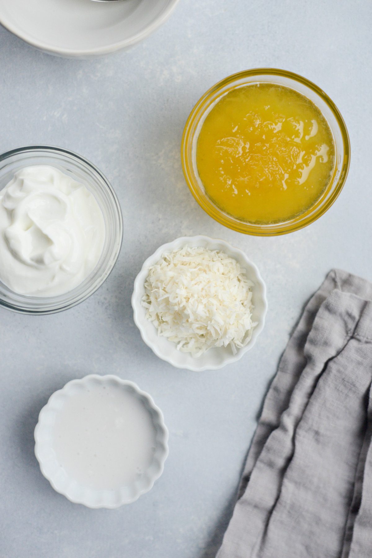 ingredients for pineapple coconut yogurt dip