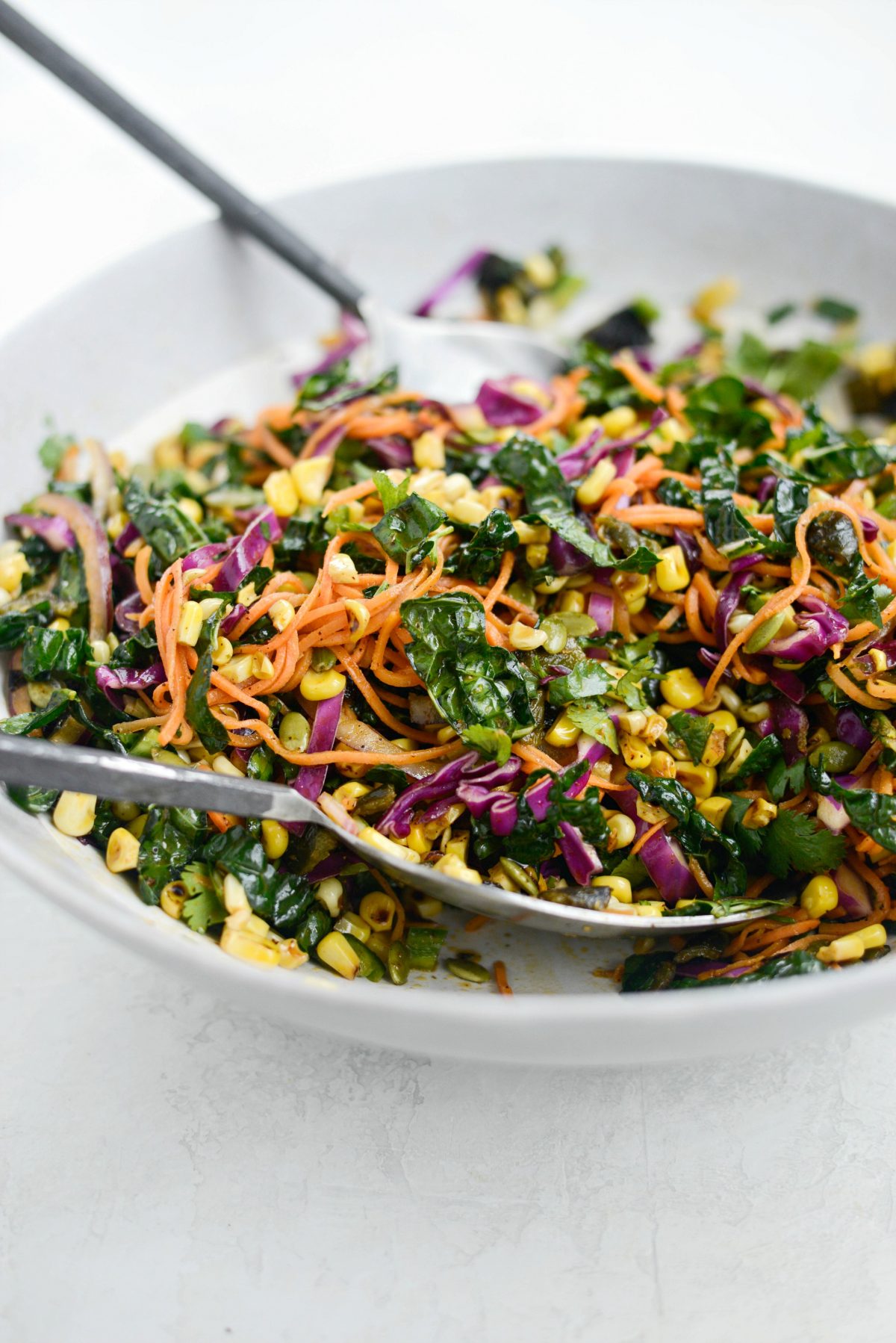 Mexicali Sweet Potato Noodle Salad with Roasted Poblano and Sweet Corn l SimplyScratch.com 