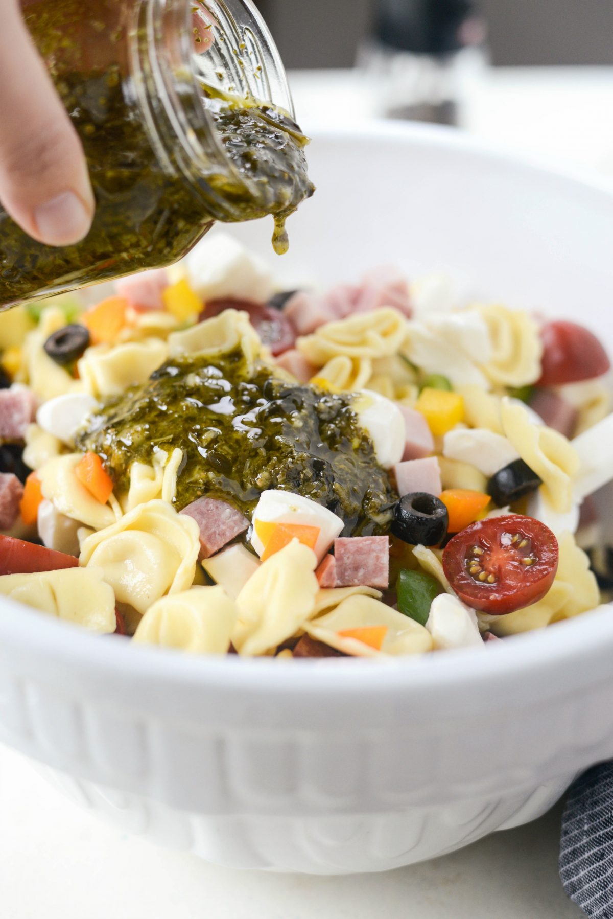 Antipasto Tortellini Pasta Salad with Basil Pesto Vinaigrette l SimplyScratch.com