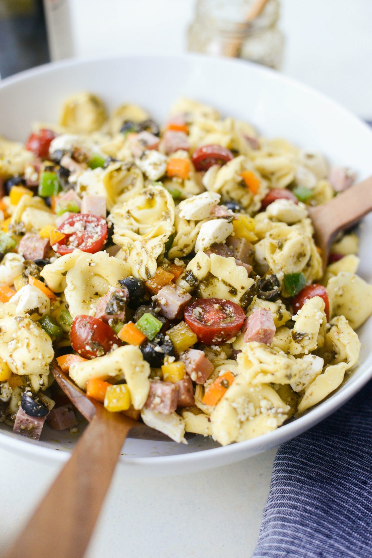 Antipasto Tortellini Pasta Salad with Basil Pesto Vinaigrette l SimplyScratch.com