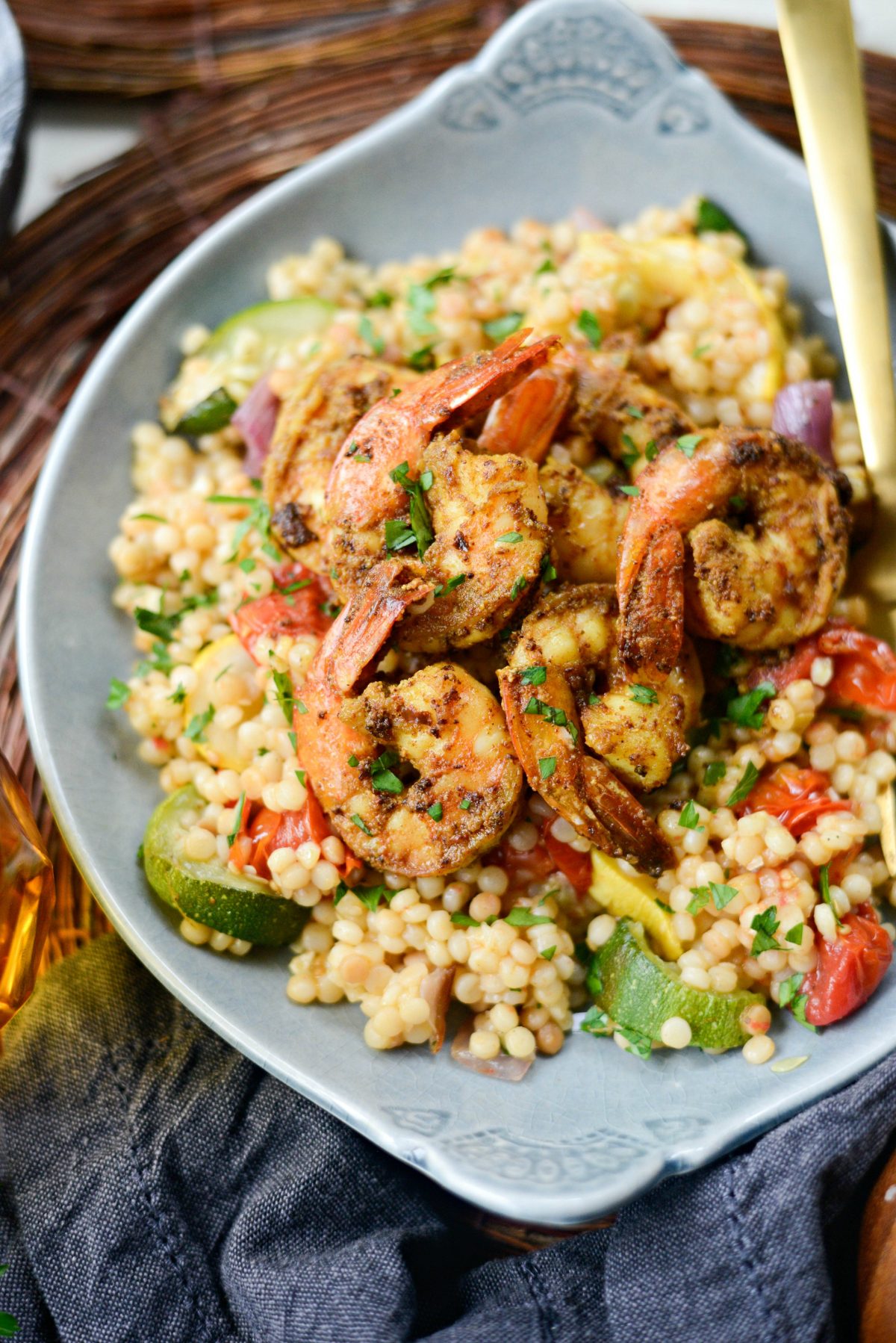 North African Shrimp with Roasted Summer Vegetable Couscous l SimplyScratch.com