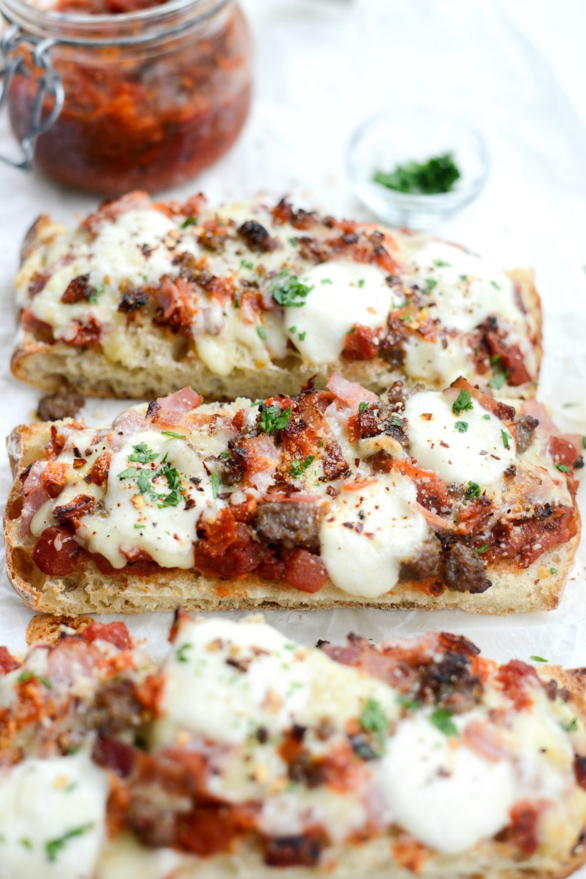 Meat Lovers Ciabatta Pizzas with Mozz Bombs - Simply Scratch
